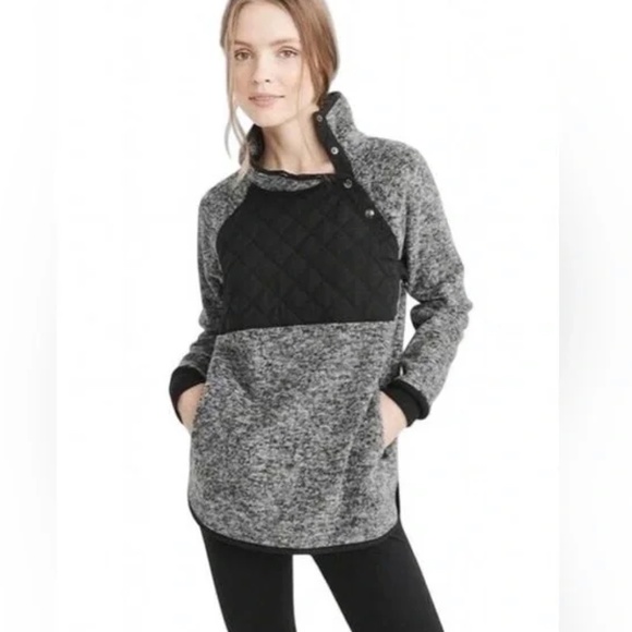 Abercrombie & Fitch Tops - ABERCROMBIE & FITCH Womens Small Gray Black 1/4 Snap Long Sleeve Pullover Shirt